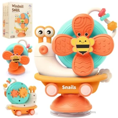 Afbeelding van EOPUOZS Jeu Chaise haute Ventouse pour Enfants, Spinner Enfants avec Ventouse, Montessori Sensoriel Jeux 6 12 Mois, Jouets Cadeau Enfant 1 an (Arancion)
