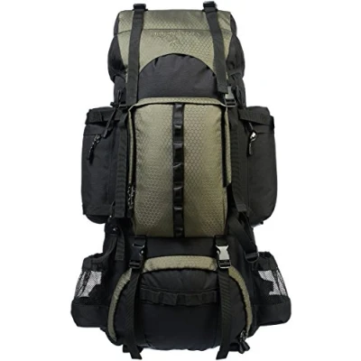 Image de Amazon Basics Sac à dos de randonnée avec armature intérieure et protection contre la pluie, 75 l, vert