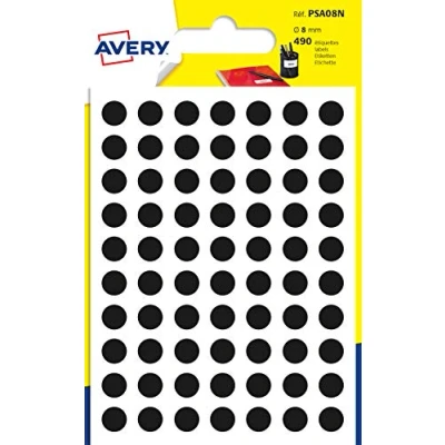 Afbeelding van Etiket Avery 8mm rond blister 490st zwart