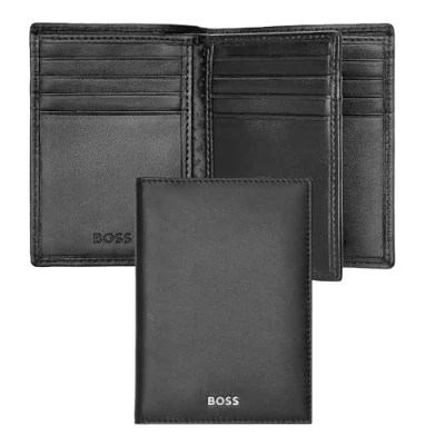 Afbeelding van HUGO BOSS Leren Kaarthoes Classic Smooth Trifold Card Case Black Zwart