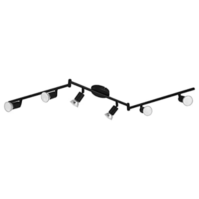 Afbeelding van EGLO Buzz led plafondlamp, 6 lichtpunten, metalen woonkamerlamp in zwart, keukenlamp, spots met GU10 fitting, lengte 105 cm