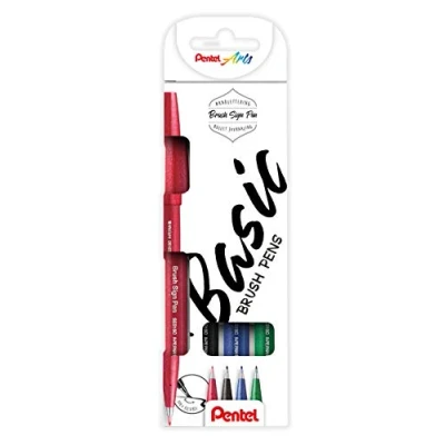 Afbeelding van Pentel brushpen Sign Pen Brush Touch, kartonnen etui met 4 stuks: zwart, blauw, rood en groen