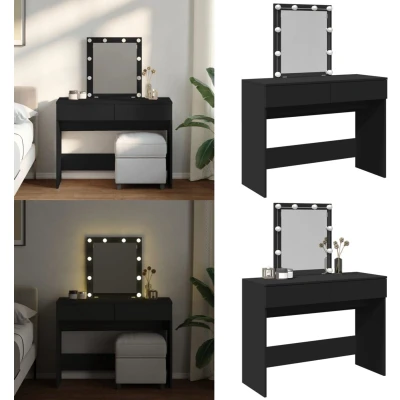 Afbeelding van Kaptafel met LED verlichting 100x40x130 cm zwart
