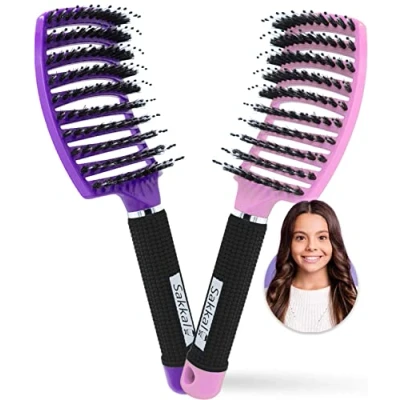 Image de Brosse Cheveux Démélant Femme bouclés enfants anti frisottis Tous Afro Séchage Longs Epais Fins demelante brosses secs peigne femmes ondules Sanglier enfant humides lisser (Rose+Violet)