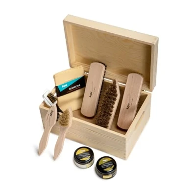 Afbeelding van Complete schoenreinigings en verzorgingsset, 9 delige schoenverzorgingsset Voor laarzen leren schoenen, schoenreinigingsset met houten geschenkdoos Kaps, alle kleuren