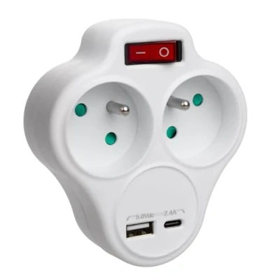 Afbeelding van Maclean stopcontact splitter met 2 stopcontacten en USB A/C 2,4A type E 2x16A MCE336