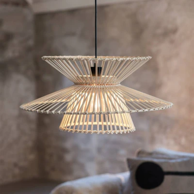 Afbeelding van Hanglamp Duplici, stekker, naturel, bamboe, Ø 57 cm