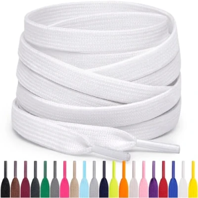 Afbeelding van Miscly Platte veters voor sneakers, verschillende lengtes en kleuren verkrijgbaar, Wit.