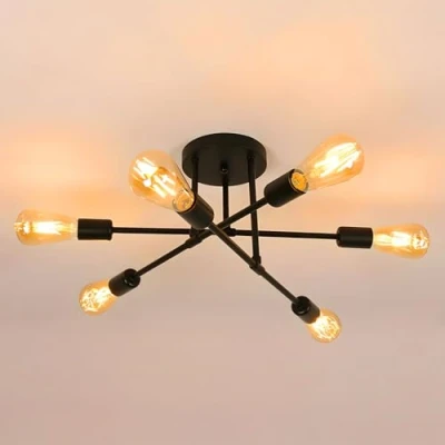 Afbeelding van NIUNIAJ industriële kroonluchter, 6 lampen, Sputnik plafondlamp, vintage E27 moderne woonkamerkroonluchter, zwarte kroonluchter voor woonkamer, slaapkamer, keuken, kamer