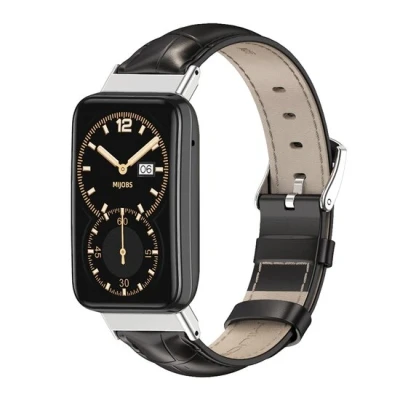 Afbeelding van Echt leren bandje Zwart met patroon Xiaomi Smart band 7 Pro