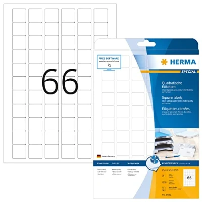 Afbeelding van Herma 8831 Inkjet etiketten, 25,4 x 25,4, A4, 1650 stuks, wit