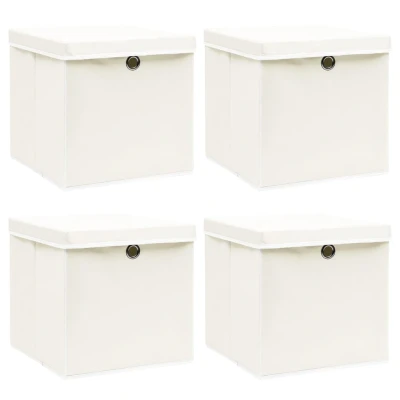 Afbeelding van Opbergboxen met deksel 4 st 32x32x32 cm stof wit