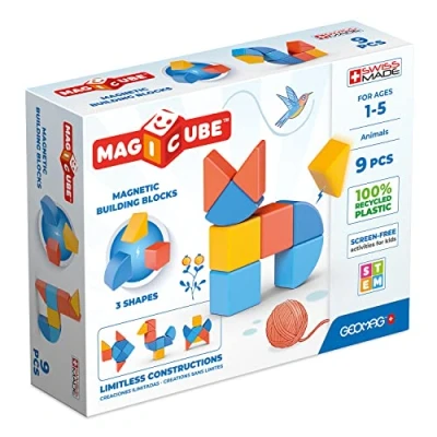 Image de Geomag 201BLME Magicube 1+ Shapes Magnetic Blocks for Kids,Red, Orange and Blue, 9 Pieces