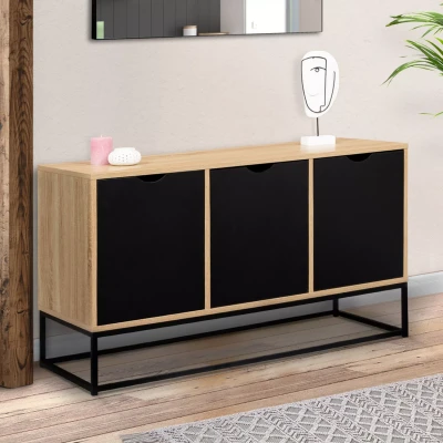 Image de Buffet bas 3 portes noires BOSTON design industriel 113 cm