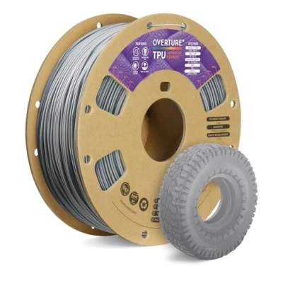 Afbeelding van OVERTURE 1,75 mm zacht TPU filament 1 kg spoel maatnauwkeurigheid +/ 0,03 verpakking (grijs)