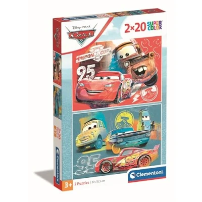 Afbeelding van Clementoni Disney Cars Supercolor 2 x 20 cm (inclusief stuks) kinderen 3 jaar, cartoon puzzel, gemaakt in Italië, meerkleurig, 24808