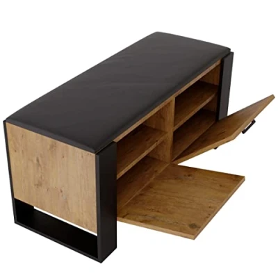 Afbeelding van MRBLS Schoenenkast met bank, modern design en robuuste kwaliteit, schoenenrek, gesloten gevoerde zitting, verkrijgbaar in 6 kleuren (retro eiken, mat zwart)