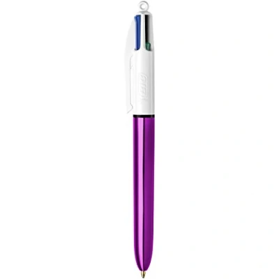 Afbeelding van Bic 4 Colours Shine, balpen, 0,32mm, klassieke inktkleuren, lichaam metallic paars balpen