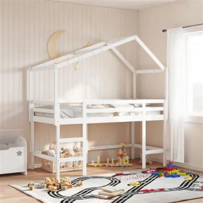 Image de vidaXL Lit superposé et échelle toit blanc 90x190cm bois pin massif