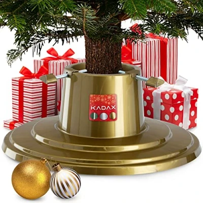 Afbeelding van KADAX kerstboomstandaard met watertank, voor een echte kerstboom (goud/boomhoogte tot 2 m)