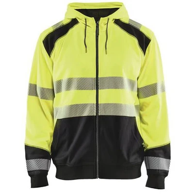 Image de Sweat zippé à capuche haute visibilité jaune fluorescent/noir
