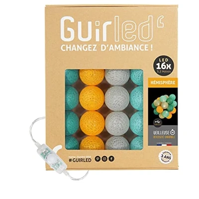 Afbeelding van Guirled Lichtketting met USB katoenen bollen, 2 uur batterijduur, babynachtlampje 2A dubbele netadapter 3 intensiteiten 16 bollen 1,6 m halve bol