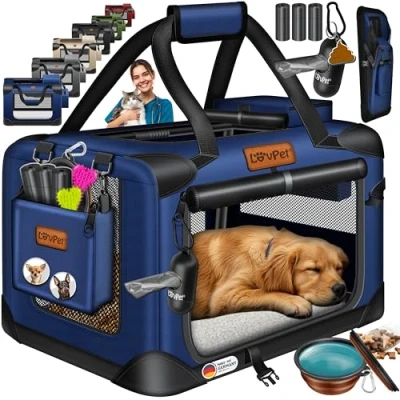 Afbeelding van LOVPET® reisBench Hondenbench hondenbox honden transportbox opvouwbaar incl. transportzak hondenbak voor huisdieren, en katten XL, Marineblauw