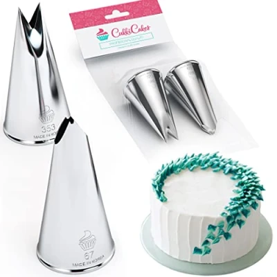 Afbeelding van CukkiCakes Set van 2 professionele bakspuitmonden voor het maken bladeren (nummers 352 en 67), taartdecoratie cupcakes, compatibel met bakhuls, gemaakt in Korea