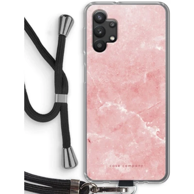 Afbeelding van Case Company® hoesje met Koord geschikt voor Samsung Galaxy A32 5G Roze marmer Telefoonhoesje Zwart Bescherming aan alle Kanten en Over de Schermrand