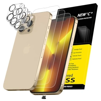 Afbeelding van NEW&#039;C 3 stuks displaybeschermfolie voor iPhone 13 Pro Max (6,7 inch) + cameralensbeschermers, sensorbescherming stofplug, gehard glasfolie, compatibel met