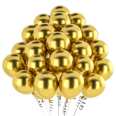 Afbeelding van hpnparty 50 stuks metallic gouden ballonnen van 30 cm heliumballonnen latex voor verjaardagsdecoratie, babyshower, bruiloft, doop, feestdecoratie