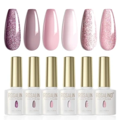 Image de ROSALIND Lot Vernis Semi Permanent Jelly Couleur d&#039;Avoine 6 Couleurs à Ongles Translucide Classique UV LED Soak Off Gel Polish Nail French Manucure Kit 6ml
