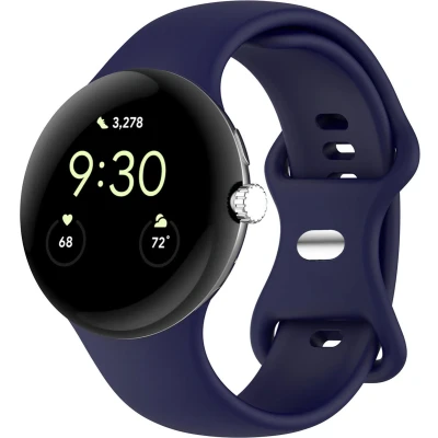 Afbeelding van iMoshion Bandje Geschikt voor Google Pixel Watch / 2 Maat L Siliconen band zilver knoopje Donkerblauw
