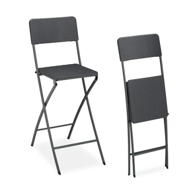 Afbeelding van Relaxdays barkruk inklapbaar barstoel klapstoel hoge kruk met rugleuning set van 2 grijs