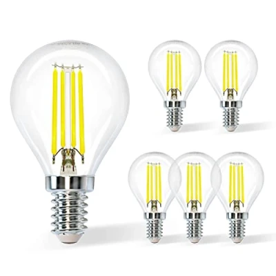 Afbeelding van Aigostar Ledlamp filament E14, koud wit 6500 K, 470 lm, 4 W, komt overeen met gloeilamp, 40 G45, 360 graden hoek, niet dimbaar, 5 stuks