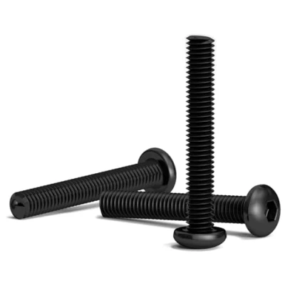 Afbeelding van 200 stuks zwarte schroeven M3 x 20 mm met ronde zeskantkop voor inbussleutel van staallegering klasse 10.9. Lengte: mm. Knopkop ISO 7380. Koolstofgehard staal hoge hardheid