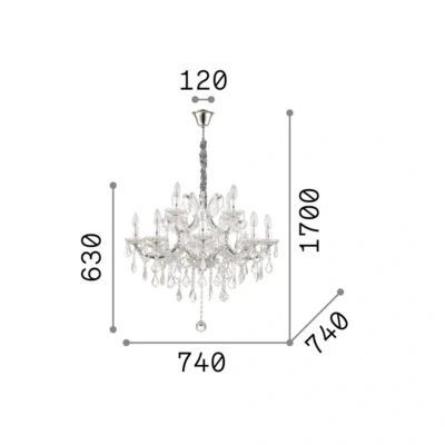 Afbeelding van Ideal Lux kroonluchter Napoleon, goudkleurig, kristal 12flg.
