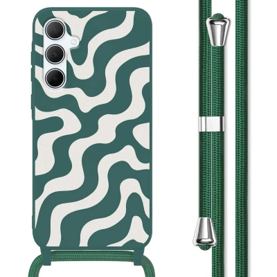 Afbeelding van imoshion hoesje Geschikt voor Samsung Galaxy A55 met koord Siliconen design Meerkleurig / Petrol Green Groovy