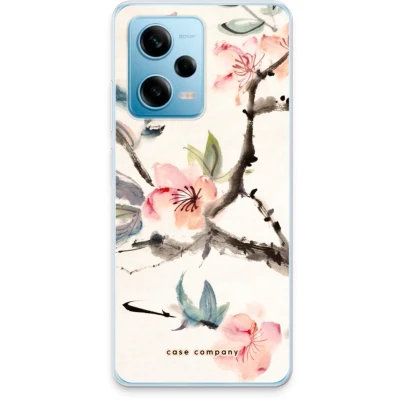 Afbeelding van Case Company® hoesje geschikt voor Xiaomi Redmi Note 12 Pro 5G Japanse bloemen Soft Cover Telefoonhoesje Bescherming aan alle Kanten en Schermrand
