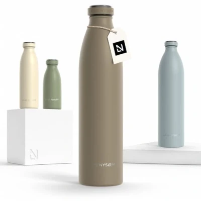 Afbeelding van LARS NYSØM &#039;Ren&#039; Roestvrijstalen drinkfles 1000ml BPA vrije geïsoleerde waterfles voorSport, Fiets, Volwassene, Kids Greige