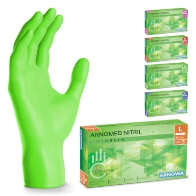 Afbeelding van ARNOMED Nitril handschoenen, pak van 500 wegwerphandschoenen, poedervrij, rubberen groen, L, XL