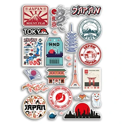 Afbeelding van Feuille d&#039;autocollants A4 en vinyle japonais Monuments ville plage drapeau carte vacances valises bagages scrapbooking culture voyage #78887