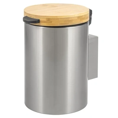 Afbeelding van bremermann Afvalemmer voor badkamer, wandmontage, rond, 3 liter (roestvrij staal)