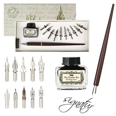 Afbeelding van HOHUHU Houten Dip Pen Handgemaakte Kalligrafie Set Gift Schrijven Case met inkt en 11 penpunten HO Q 301
