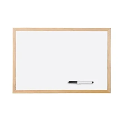 Image de Bi Office Budget Tableau Blanc, 60 x 40 cm, avec 1 Marqueur, à Mémo Cadre en Bois et Surface Non Magnétique