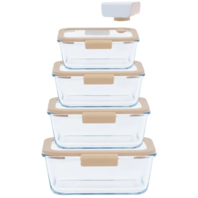 Afbeelding van Pebbly Vershouddoos met Glazen Vacuüm Deksel Inclusief Vacuümpomp 5 Delig Borosilicaatglas Transparant