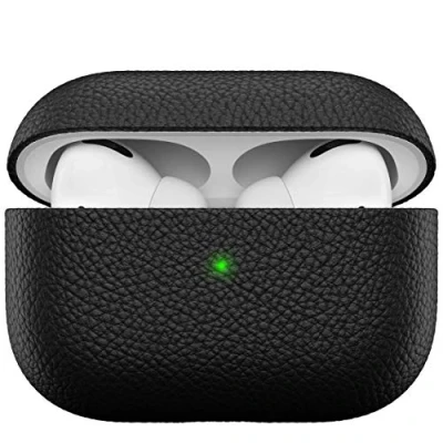 Afbeelding van KeyBudz Artisan Premium leren cover voor Airpods Pro oplaadcase Genuine Italian leather, Wireless charging compatible, Black