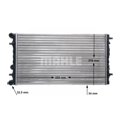 Afbeelding van MAHLE ORIGINAL CR 477 001S Radiateur voor voertuigen met/zonder airco 650 378 34 met snelkoppelingen Koelribben mechanisch gelast