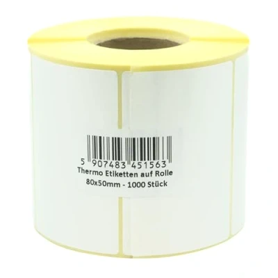 Afbeelding van MD Labels 1000 stuks witte thermische etiketten op rol 80 x 50 mm permanent zelfklevend voor barcodes zelfklevende wit etikettering