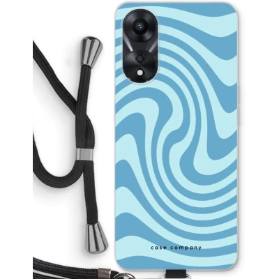 Afbeelding van Case Company® hoesje met Koord geschikt voor Oppo A78 5G Swirl Blauw Telefoonhoesje Zwart Bescherming aan alle Kanten en Over de Schermrand